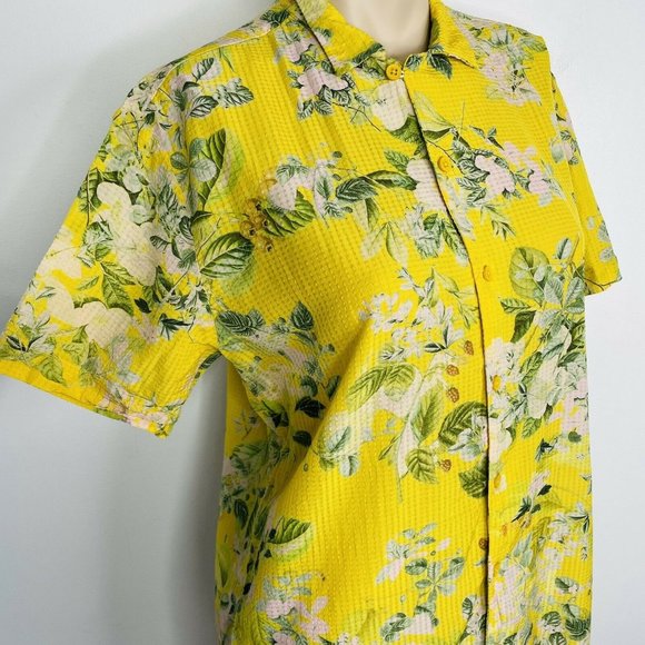 HEMANT & NANDITA Women's Yellow Floral Button Up Shirt S Short Sleeve Summer Top - Picture 5 of 7